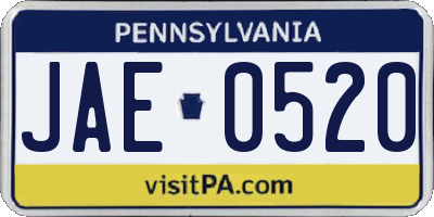 PA license plate JAE0520