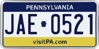 PA license plate JAE0521