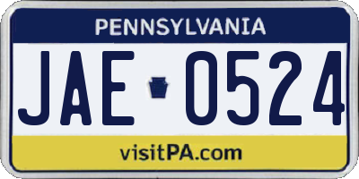 PA license plate JAE0524