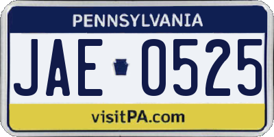 PA license plate JAE0525