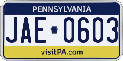 PA license plate JAE0603