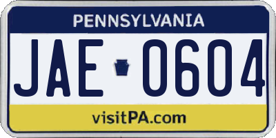 PA license plate JAE0604