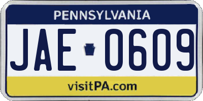 PA license plate JAE0609