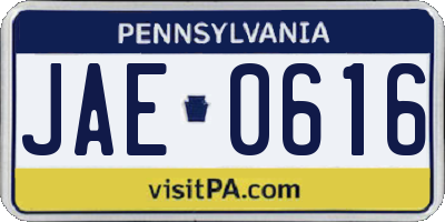 PA license plate JAE0616