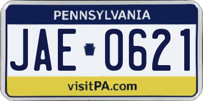 PA license plate JAE0621