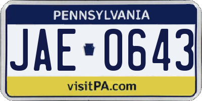 PA license plate JAE0643