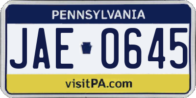 PA license plate JAE0645