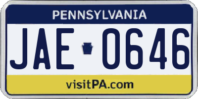 PA license plate JAE0646