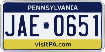 PA license plate JAE0651