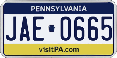 PA license plate JAE0665