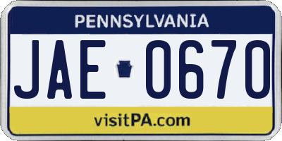 PA license plate JAE0670