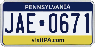 PA license plate JAE0671