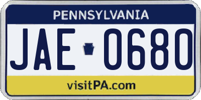 PA license plate JAE0680