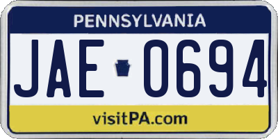 PA license plate JAE0694