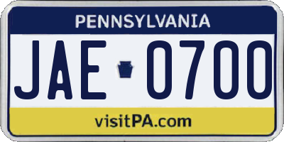 PA license plate JAE0700