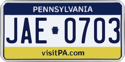 PA license plate JAE0703