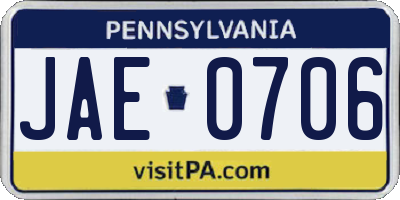 PA license plate JAE0706