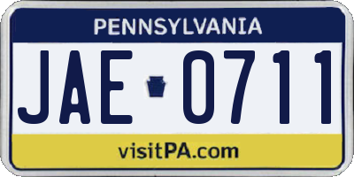 PA license plate JAE0711