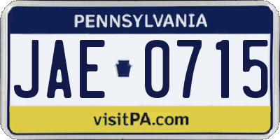 PA license plate JAE0715