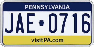 PA license plate JAE0716