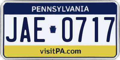 PA license plate JAE0717