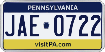 PA license plate JAE0722
