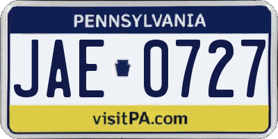 PA license plate JAE0727