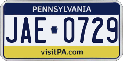 PA license plate JAE0729