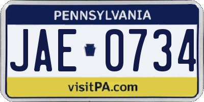 PA license plate JAE0734