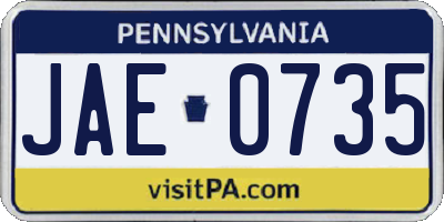 PA license plate JAE0735