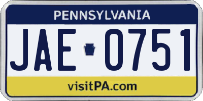 PA license plate JAE0751