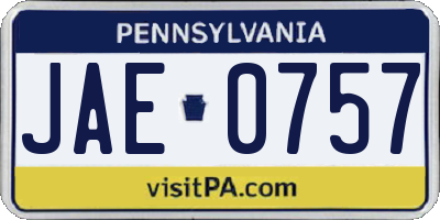 PA license plate JAE0757