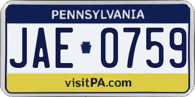 PA license plate JAE0759