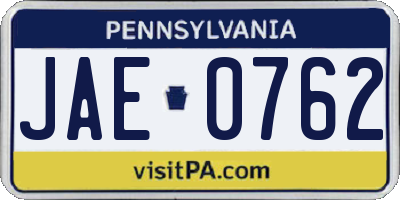 PA license plate JAE0762