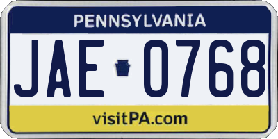 PA license plate JAE0768