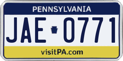 PA license plate JAE0771