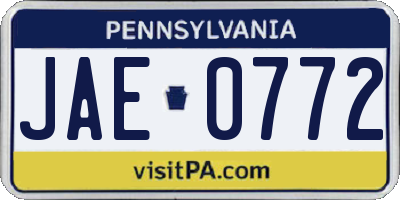 PA license plate JAE0772