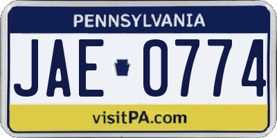 PA license plate JAE0774