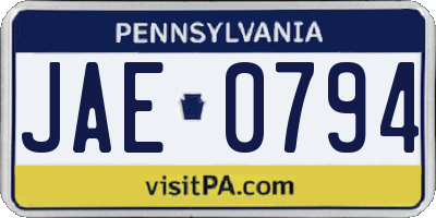 PA license plate JAE0794