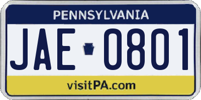 PA license plate JAE0801