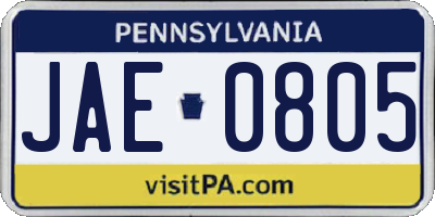 PA license plate JAE0805