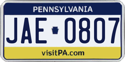 PA license plate JAE0807