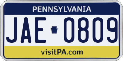 PA license plate JAE0809