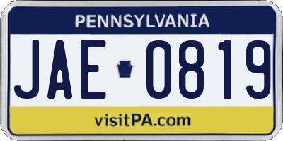 PA license plate JAE0819