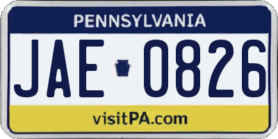 PA license plate JAE0826