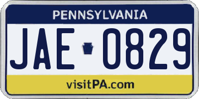 PA license plate JAE0829
