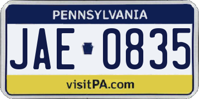 PA license plate JAE0835