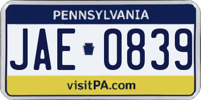 PA license plate JAE0839