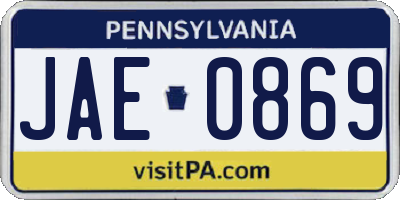 PA license plate JAE0869
