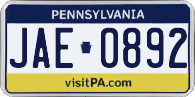 PA license plate JAE0892